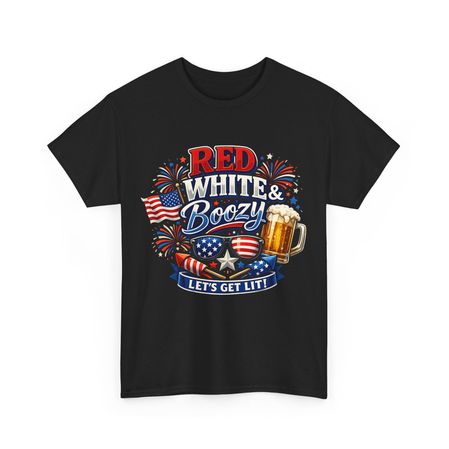 Red White & Boozy T-Shirt | Funny 4th of July Beer Shirt | Patriotic Drinking Tee | Let's Get Lit Independence Day Graphic
