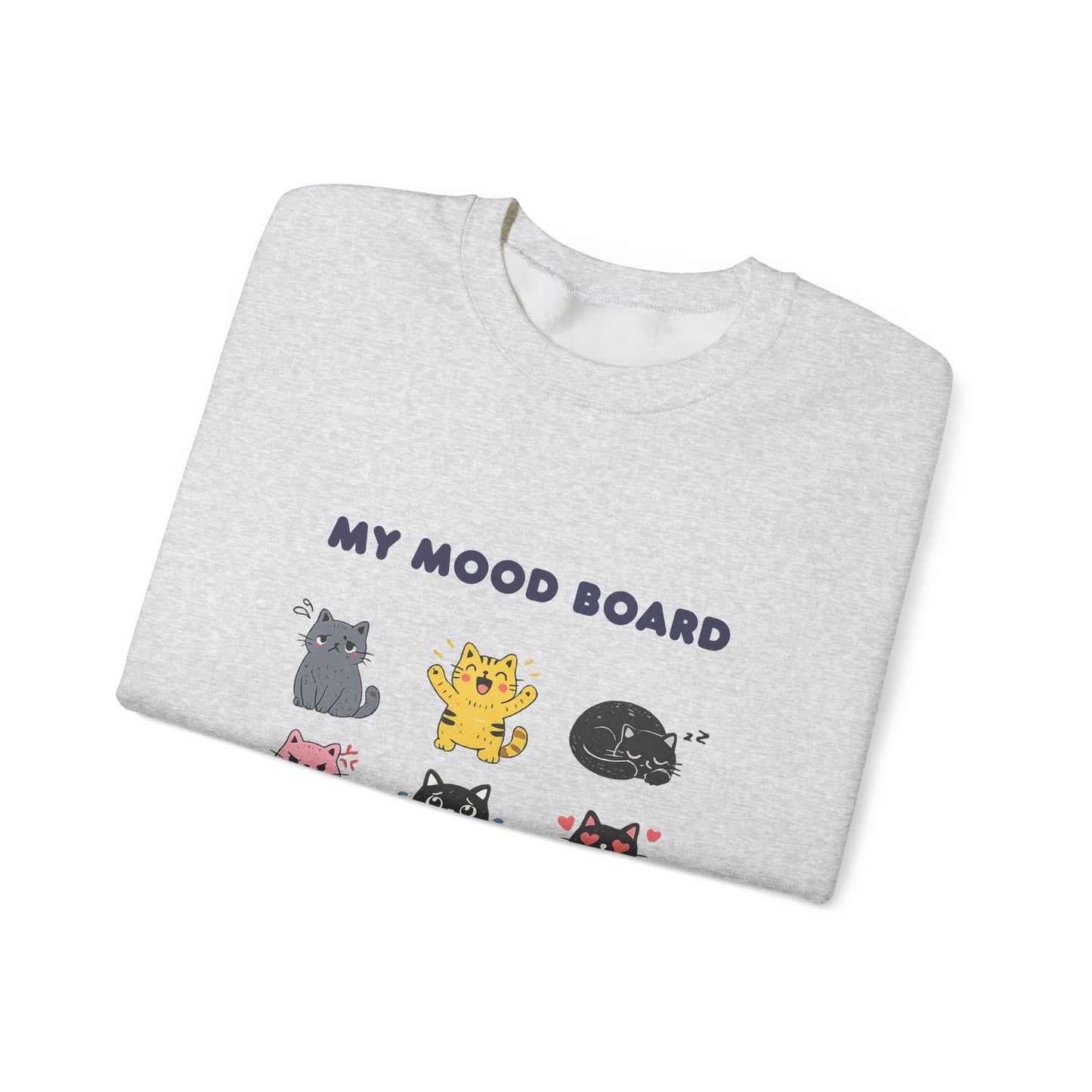 Cute Cat Mood Board Crewneck Sweatshirt, Funny Cat Graphic Pullover, Cozy Unisex Cat Lover Sweater, Pet Lover Gift