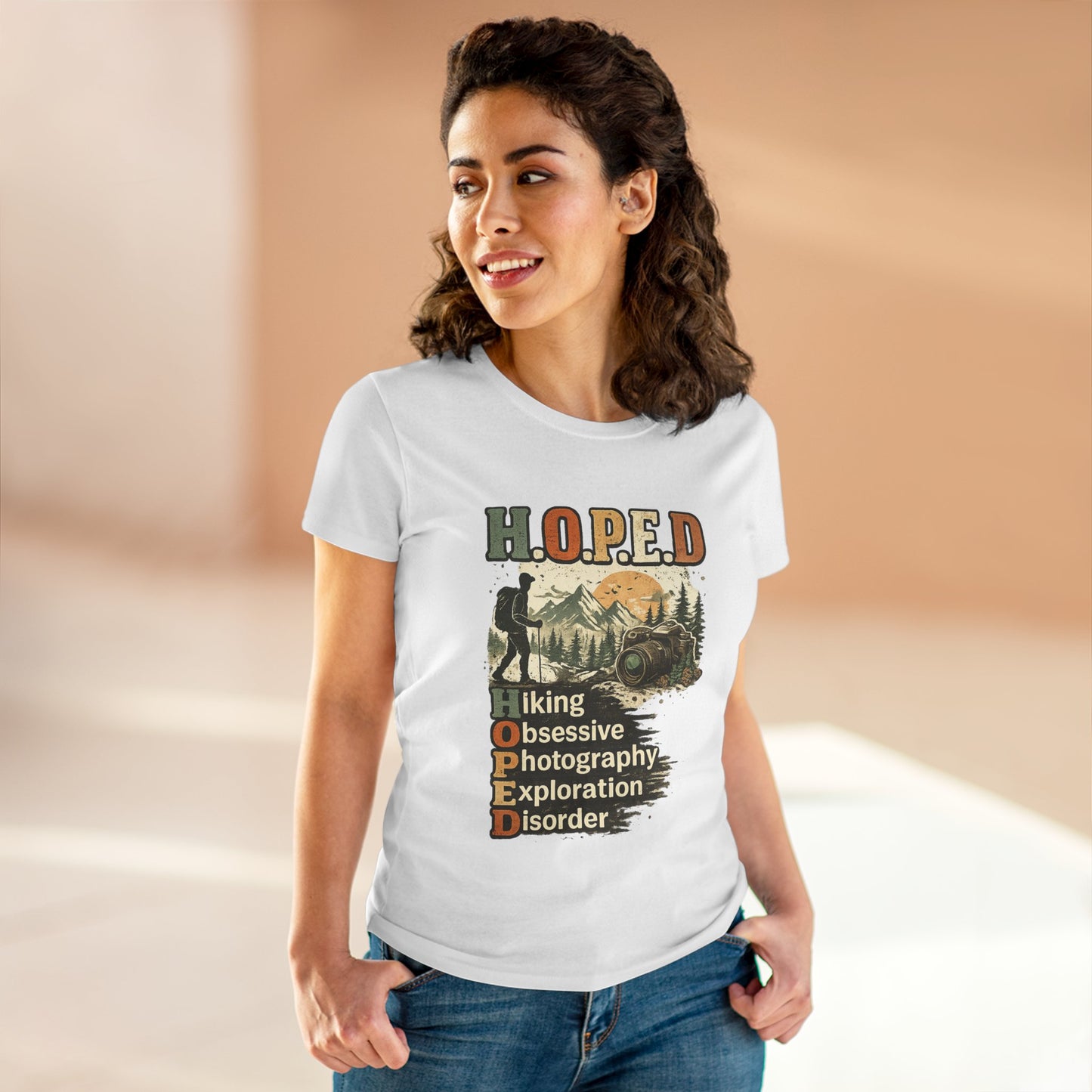HOPED Hiking T‑Shirt — "Hiking Obsessive Photography Exploration Disorder" Outdoor Graphic Tee