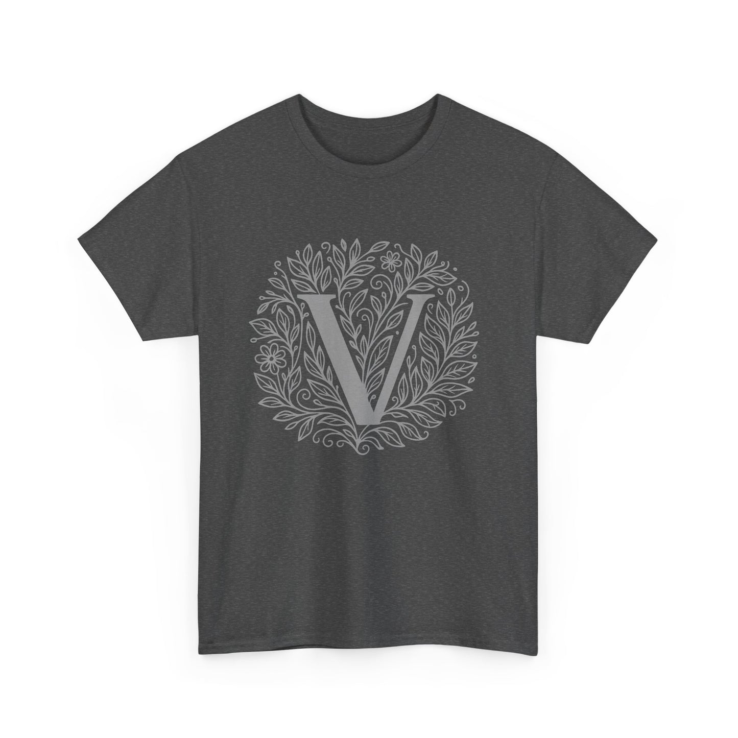 Personalized Initial V, Unisex Heavy Cotton Tee, Custom Graphic T-Shirt, Gifts for Her, Birthday, Casual Wear, Women's Fashion
