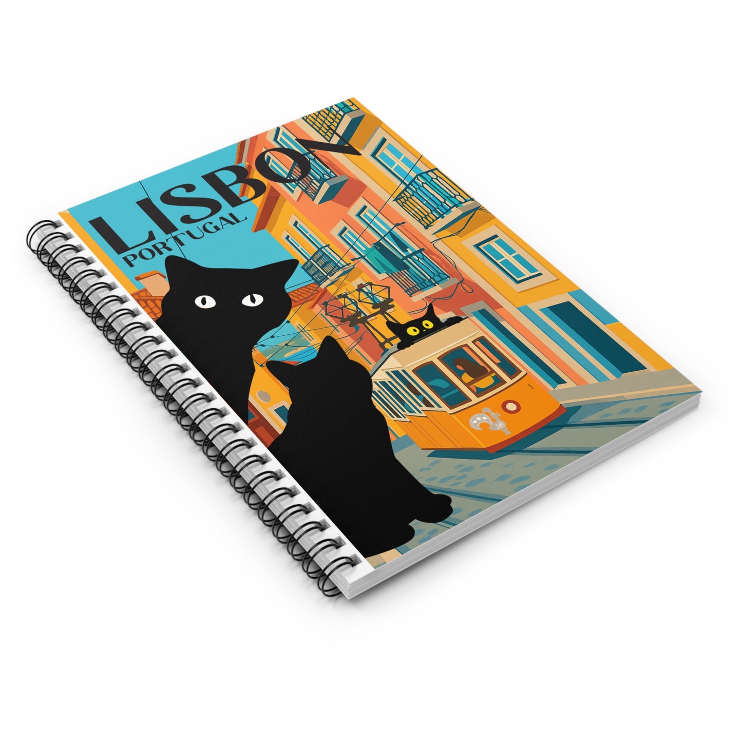 Lisbon Cat Spiral Notebook, Vintage Lisbon Design, Travel Journal, Gift for Cat Lovers, Stationery for Writers, Unique Art Notebook