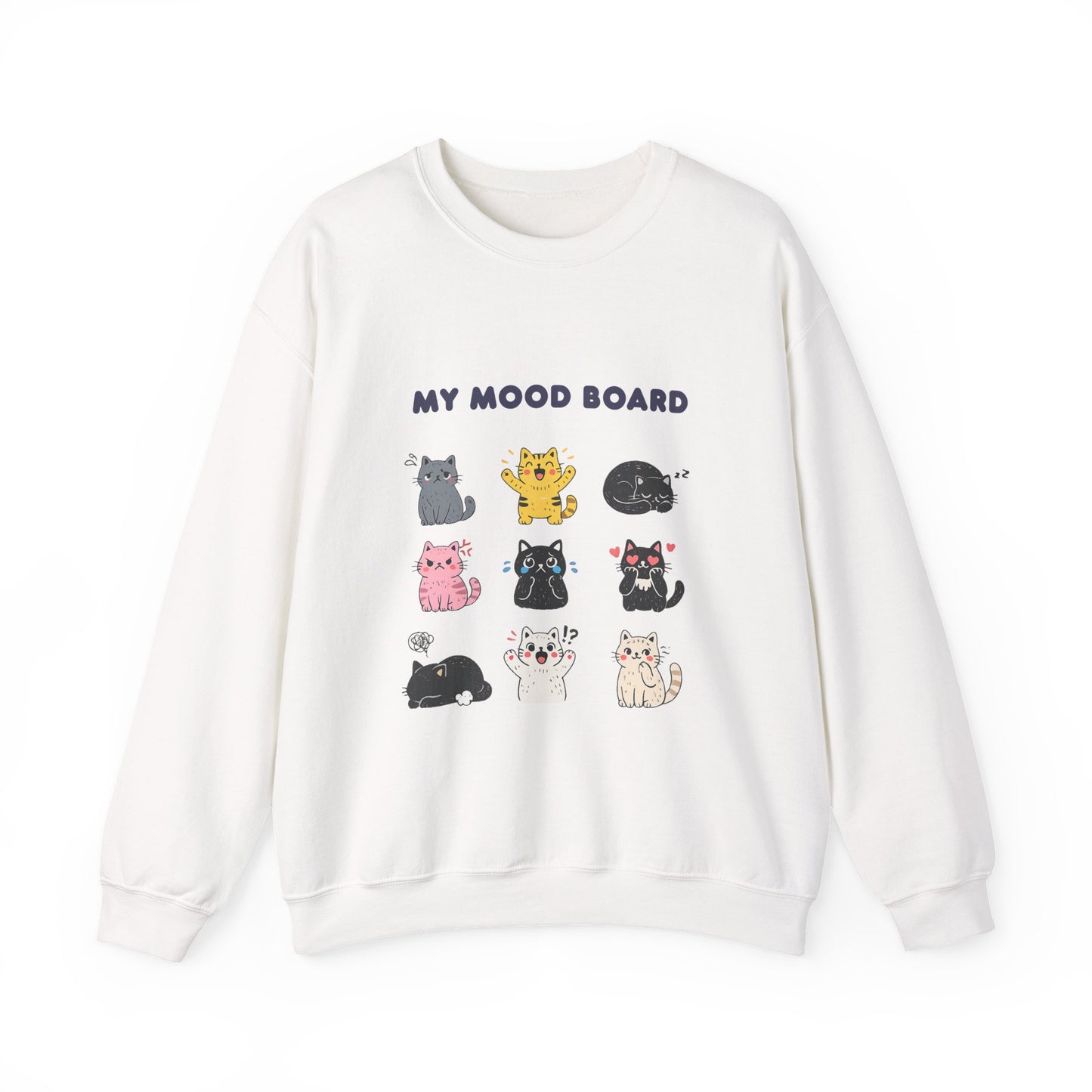 Cute Cat Mood Board Crewneck Sweatshirt, Funny Cat Graphic Pullover, Cozy Unisex Cat Lover Sweater, Pet Lover Gift
