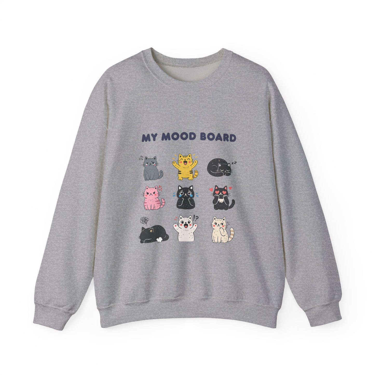 Cute Cat Mood Board Crewneck Sweatshirt, Funny Cat Graphic Pullover, Cozy Unisex Cat Lover Sweater, Pet Lover Gift