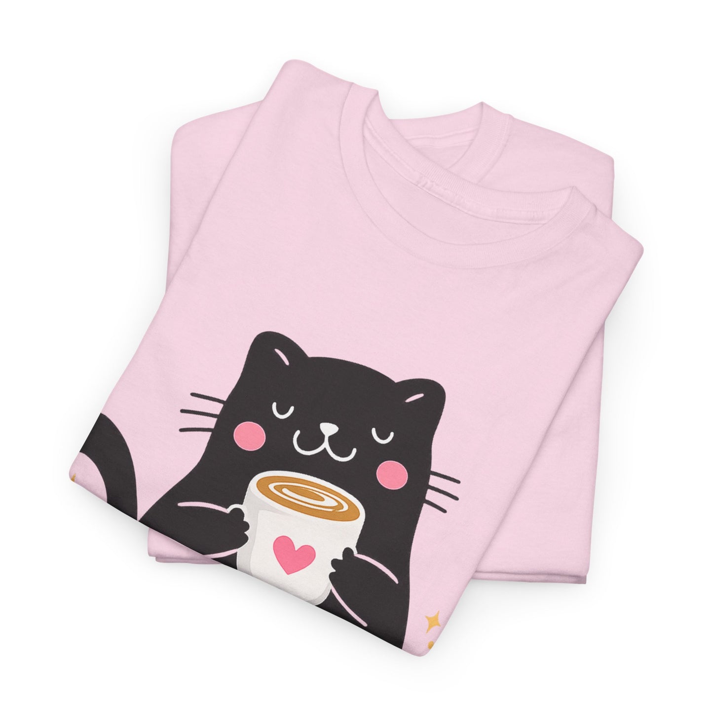 Happiness Is a Full Cup Cat T-Shirt | Cute Coffee Lover Tee, Funny Black Cat Graphic Shirt, Cozy Cat Mom Gift, Unisex Coffee Lover Tee