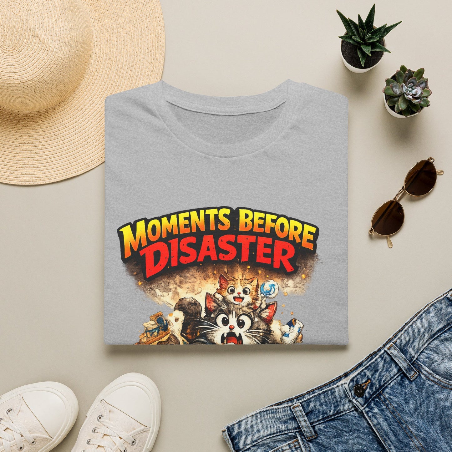 Moments Before Disaster Cat Shirt – Funny Kitten Chaos T-Shirt, Cute Cat Mom Graphic Tee, Vintage Cartoon Cat Shirt