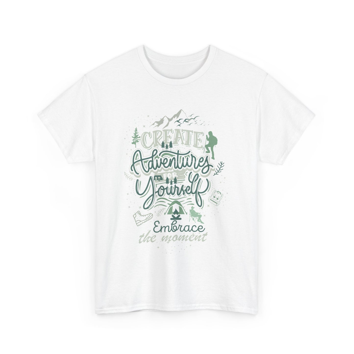 Adventure Awaits Unisex Heavy Cotton Tee, Travel Shirt, Inspirational Apparel, Nature Lover Gift, Casual Wear, Outdoor Adventures