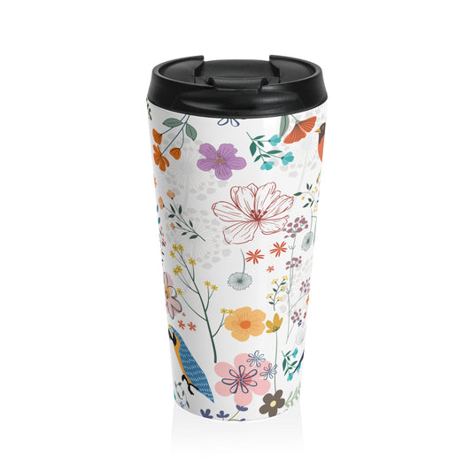 Floral Stainless Steel Travel Mug – Eco-Friendly Coffee Tumbler, Nature Lover Gift, Spring Drinkware for Outdoor Adventures