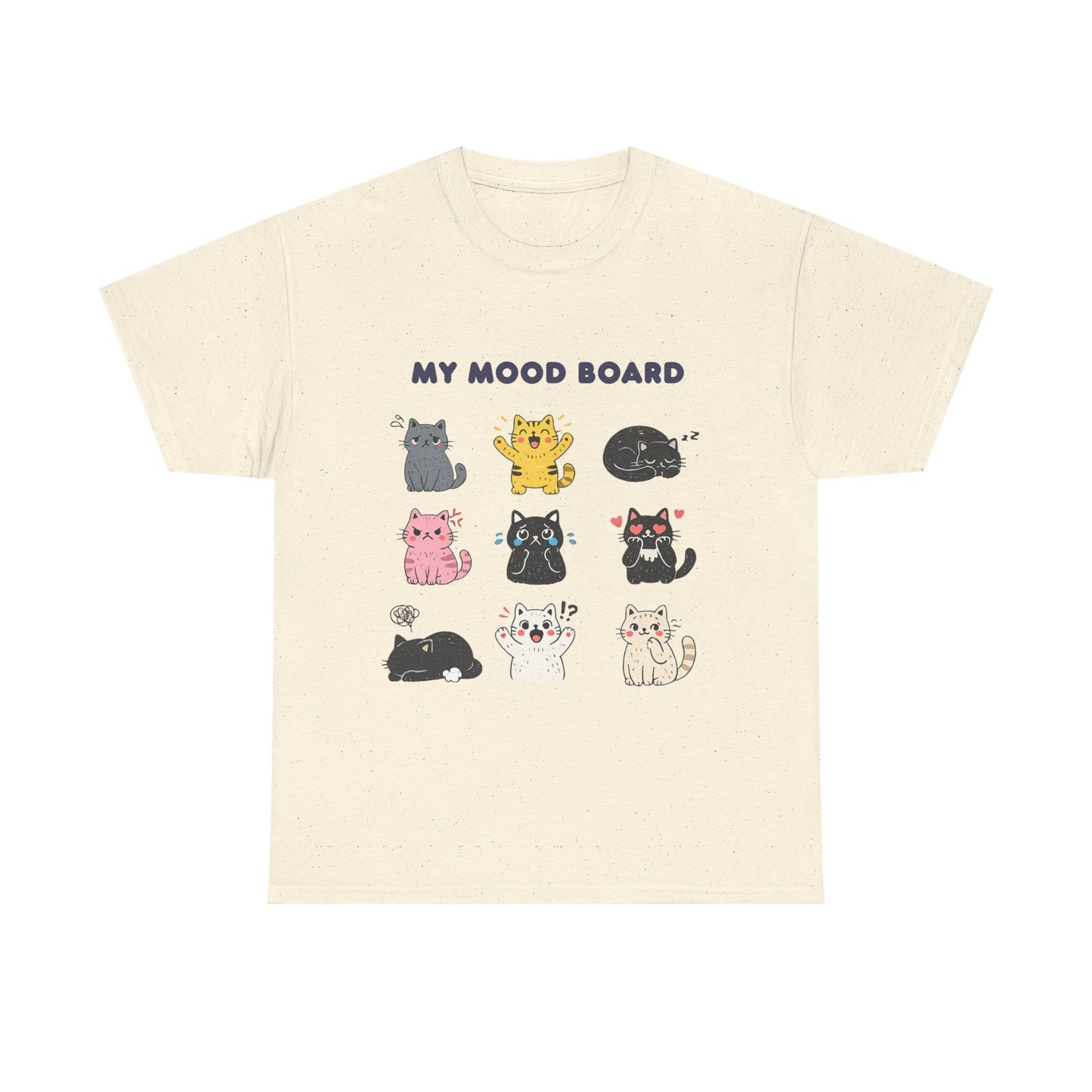 Cute Cat Mood Board T-Shirt, Funny Cat Graphic Tee, Cozy Unisex Cat Lover Shirt, Cartoon Cat Top Gift