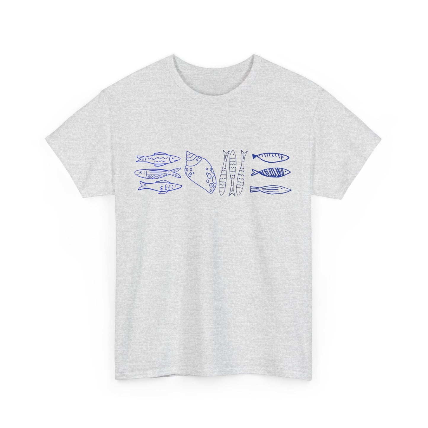 Coastal Fish and Seashell Graphic T-Shirt, Nautical Ocean Life Tee, Beach Lover Shirt, Marine Life Illustration Top, Seaside Summer Tee