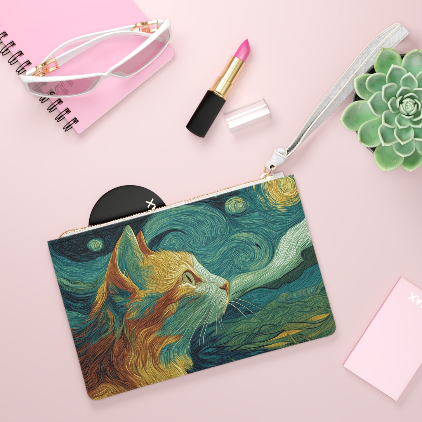 Cat-Themed Clutch Bag – Stylish Cat Pouch, Artistic Zipper Bag, Unique Gift for Pet Lovers, Cute Feline Accessory