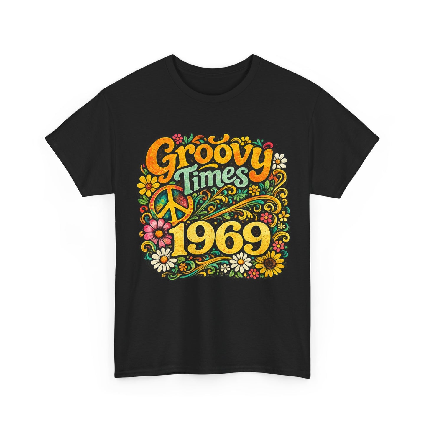 Groovy Times 1969 T-Shirt | Retro Hippie Flower Power Tee | Vintage 60s Graphic Shirt