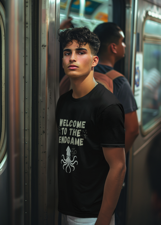 Mens Sea Creature Graphic T Shirt Welcome to the Endgame Nautical Style Casual Wear Unique Gift for Ocean Lovers Summer Outfit