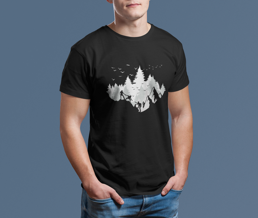 Hiking T-Shirt, Nature Inspired Shirt, Mountain Graphic Tee, Outdoor Adventure Shirt, Gift for Hikers, Unisex Cotton Tee