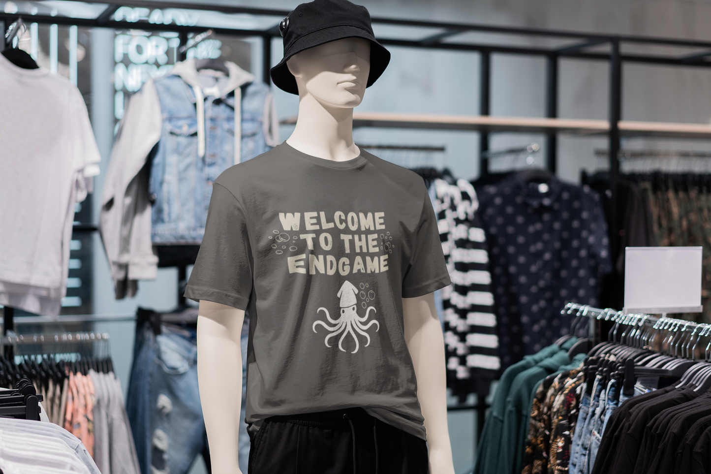 Mens Sea Creature Graphic T Shirt Welcome to the Endgame Nautical Style Casual Wear Unique Gift for Ocean Lovers Summer Outfit
